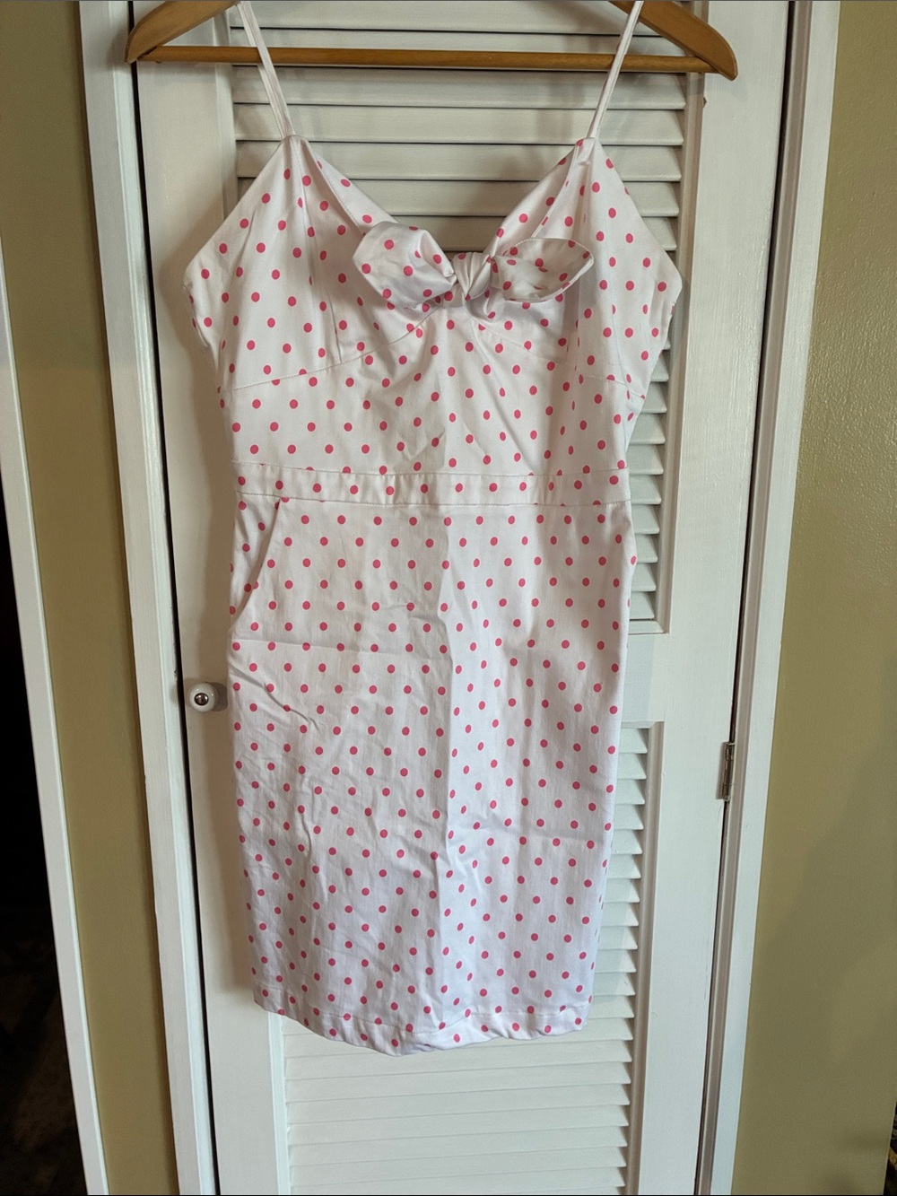 GB girls White Mini Dress with Pink Polka Dots and Front Bow